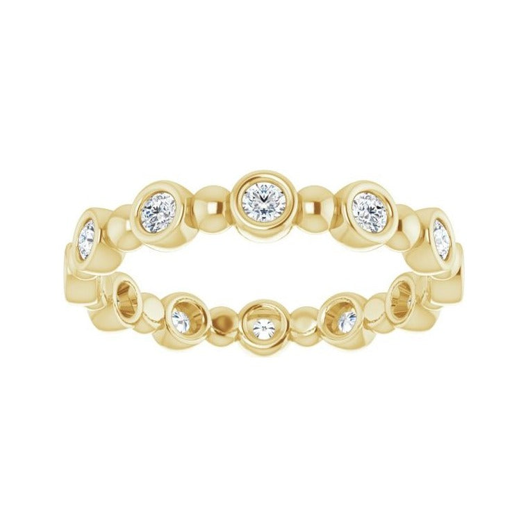 Sapphire Row Natural Diamond Round Beaded Band - 14K Yellow Gold, 2 mm, 6 (view 3)