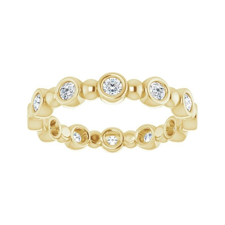 Sapphire Row Natural Diamond Round Beaded Band - 14K Yellow Gold, 2 mm, 7 (view 3)