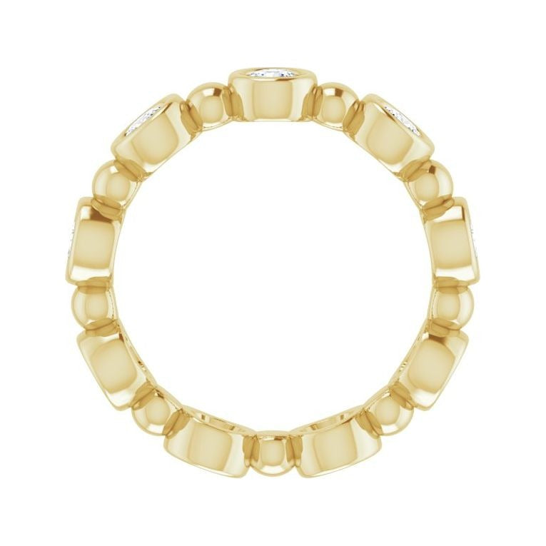 Sapphire Row Natural Diamond Round Beaded Band - 14K Yellow Gold, 3 mm, 5 (view 2)