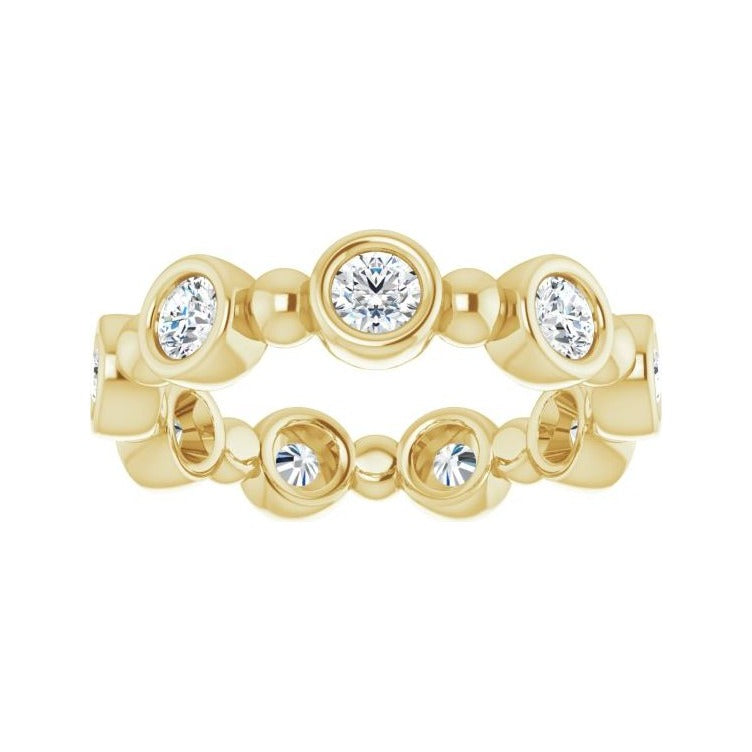 Sapphire Row Natural Diamond Round Beaded Band - 14K Yellow Gold, 3 mm, 5 (view 3)