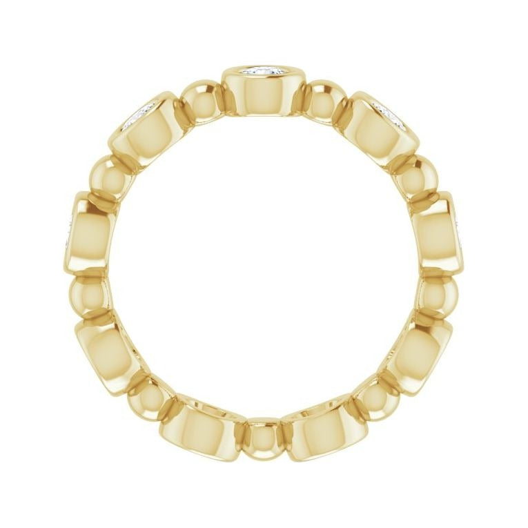 Sapphire Row Natural Diamond Round Beaded Band - 14K Yellow Gold, 3 mm, 6 (view 2)