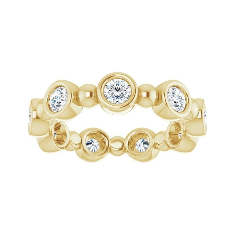 Sapphire Row Natural Diamond Round Beaded Band - 14K Yellow Gold, 3 mm, 6 (view 3)