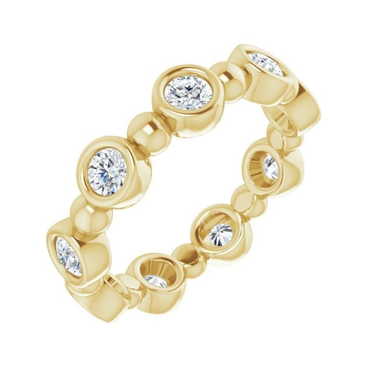Sapphire Row Natural Diamond Round Beaded Band - 14K Yellow Gold, 3 mm, 7
