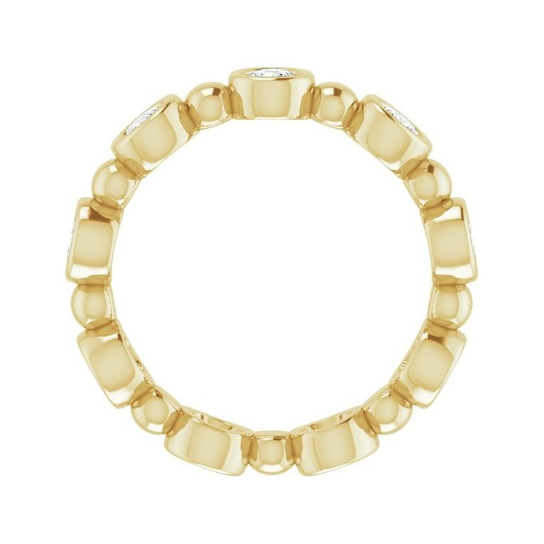 Sapphire Row Natural Diamond Round Beaded Band - 14K Yellow Gold, 3 mm, 7 (view 2)