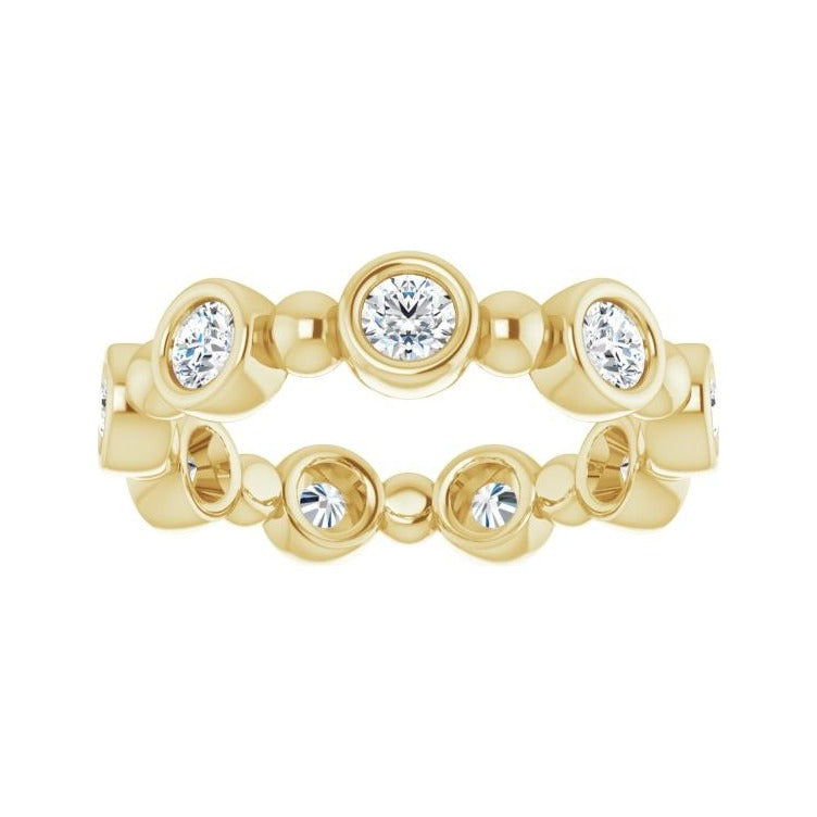 Sapphire Row Natural Diamond Round Beaded Band - 14K Yellow Gold, 3 mm, 7 (view 3)