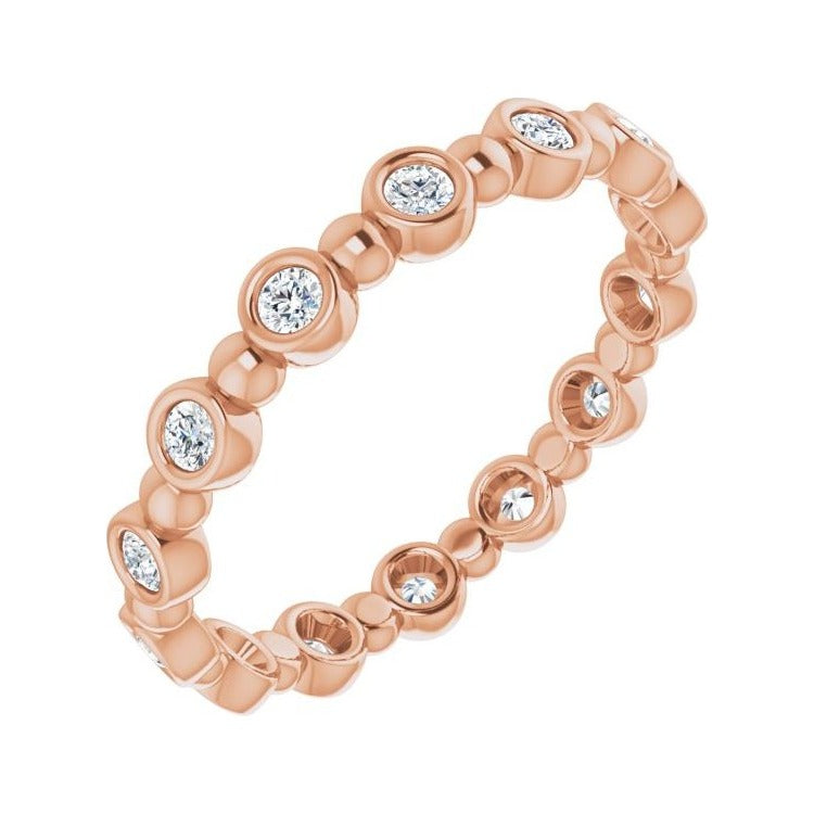 Sapphire Row Natural Diamond Round Beaded Band - 14K Rose Gold, 2 mm, 5