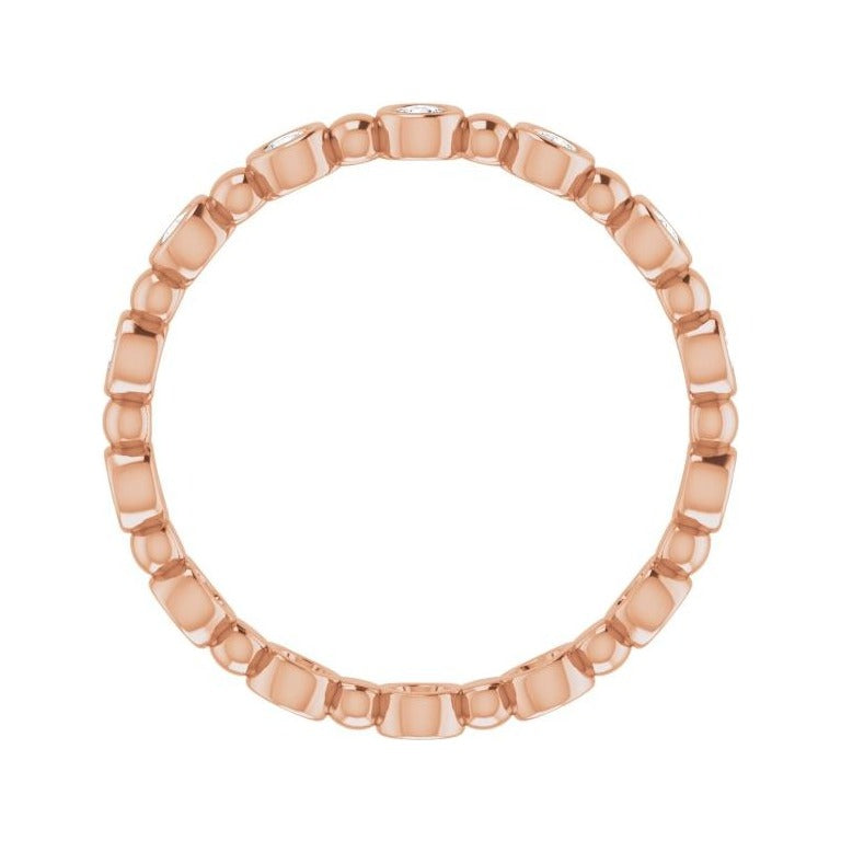 Sapphire Row Natural Diamond Round Beaded Band - 14K Rose Gold, 2 mm, 5 (view 2)