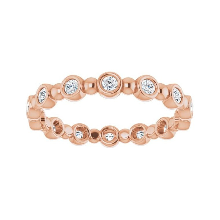 Sapphire Row Natural Diamond Round Beaded Band - 14K Rose Gold, 2 mm, 5 (view 3)