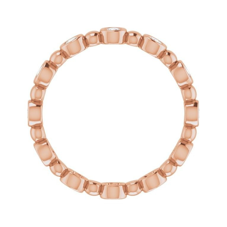 Sapphire Row Natural Diamond Round Beaded Band - 14K Rose Gold, 2 mm, 6 (view 2)
