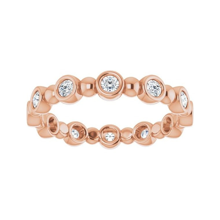 Sapphire Row Natural Diamond Round Beaded Band - 14K Rose Gold, 2 mm, 6 (view 3)