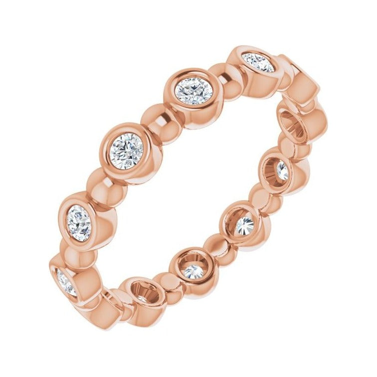 Sapphire Row Natural Diamond Round Beaded Band - 14K Rose Gold, 2 mm, 7
