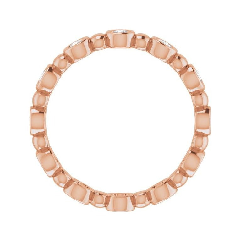 Sapphire Row Natural Diamond Round Beaded Band - 14K Rose Gold, 2 mm, 7 (view 2)