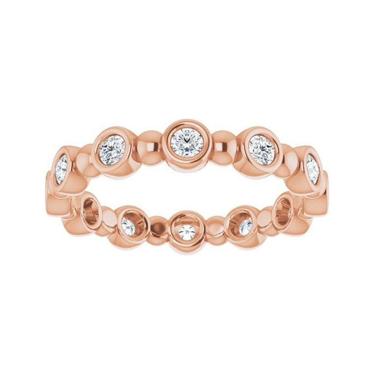 Sapphire Row Natural Diamond Round Beaded Band - 14K Rose Gold, 2 mm, 7 (view 3)