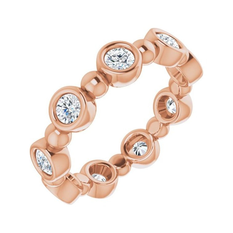 Sapphire Row Natural Diamond Round Beaded Band - 14K Rose Gold, 3 mm, 5