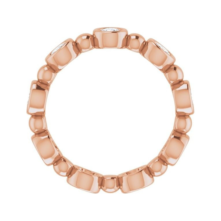 Sapphire Row Natural Diamond Round Beaded Band - 14K Rose Gold, 3 mm, 5 (view 2)