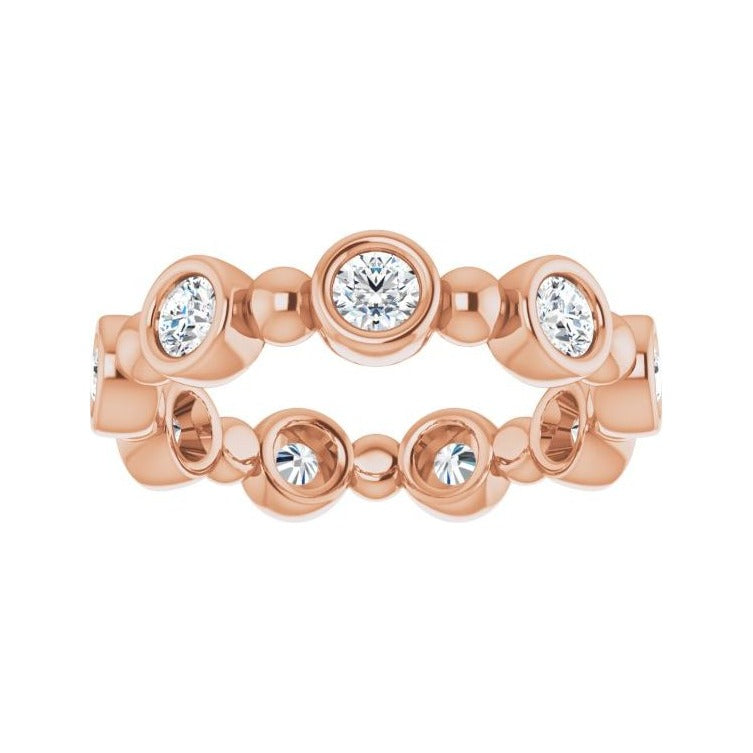 Sapphire Row Natural Diamond Round Beaded Band - 14K Rose Gold, 3 mm, 5 (view 3)