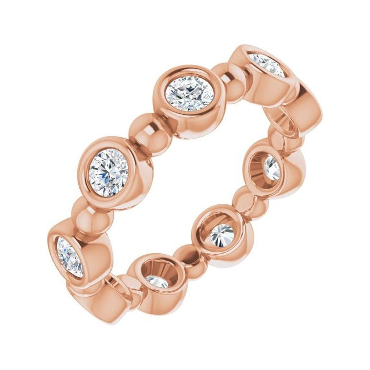 Sapphire Row Natural Diamond Round Beaded Band - 14K Rose Gold, 3 mm, 6