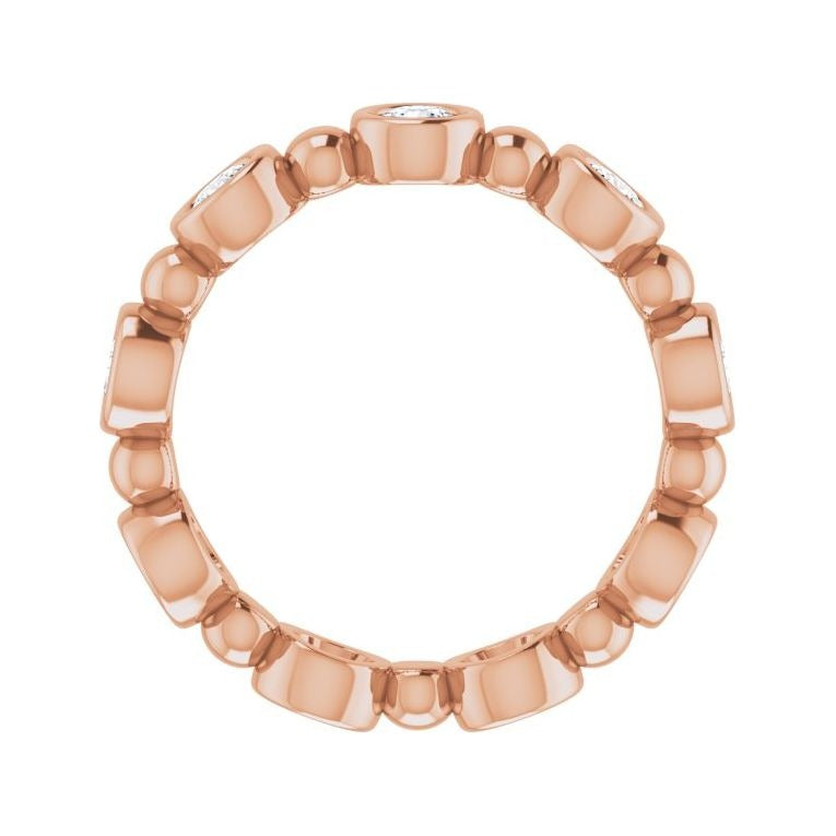 Sapphire Row Natural Diamond Round Beaded Band - 14K Rose Gold, 3 mm, 6 (view 2)
