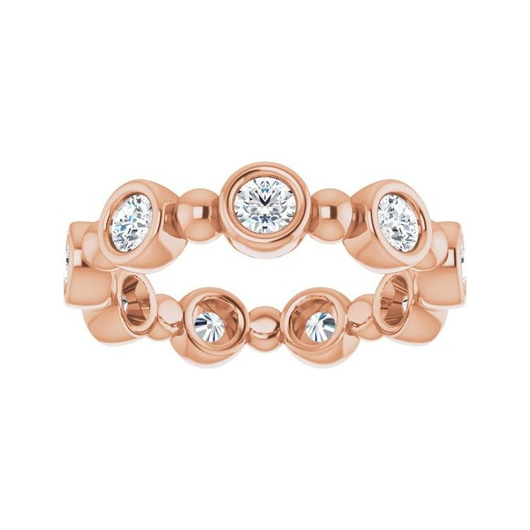 Sapphire Row Natural Diamond Round Beaded Band - 14K Rose Gold, 3 mm, 6 (view 3)
