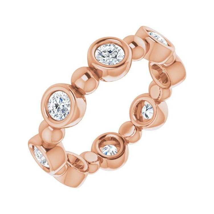 Sapphire Row Natural Diamond Round Beaded Band - 14K Rose Gold, 3 mm, 7