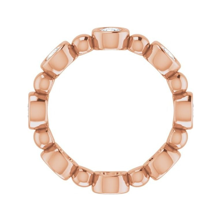 Sapphire Row Natural Diamond Round Beaded Band - 14K Rose Gold, 3 mm, 7 (view 2)
