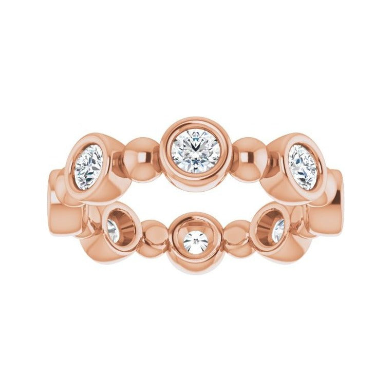 Sapphire Row Natural Diamond Round Beaded Band - 14K Rose Gold, 3 mm, 7 (view 3)