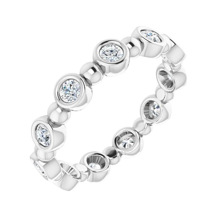 Sapphire Row Natural Diamond Round Beaded Band - Platinum, 2.5 mm