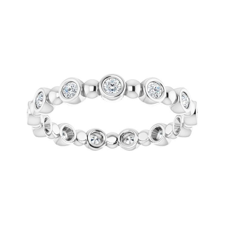 Sapphire Row Natural Diamond Round Beaded Band - Platinum, 2 mm, 5 (view 3)
