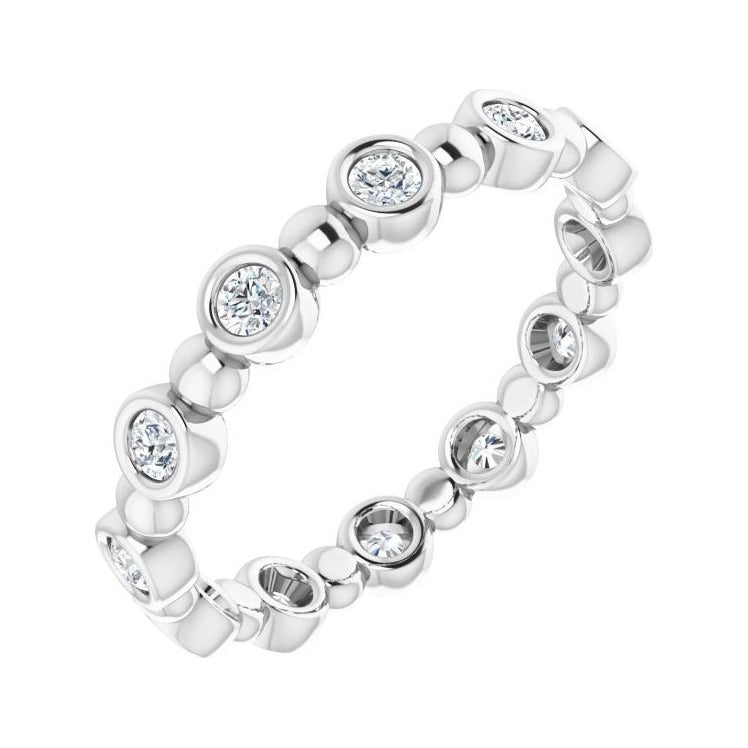 Sapphire Row Natural Diamond Round Beaded Band - Platinum, 2 mm, 6