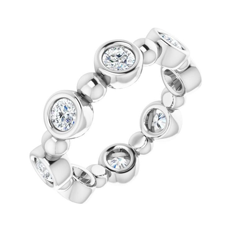 Sapphire Row Natural Diamond Round Beaded Band - Platinum, 3 mm, 5