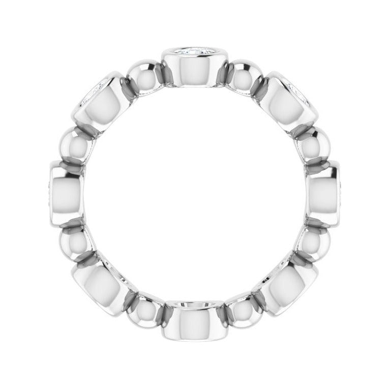 Sapphire Row Natural Diamond Round Beaded Band - Platinum, 3 mm, 5 (view 2)