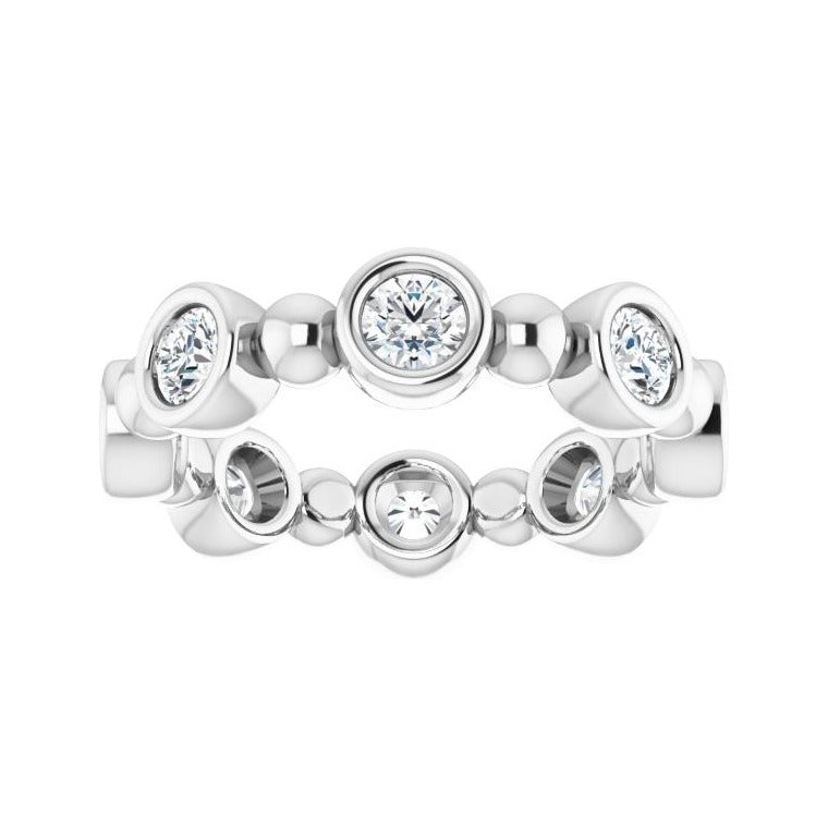 Sapphire Row Natural Diamond Round Beaded Band - Platinum, 3 mm, 5 (view 3)