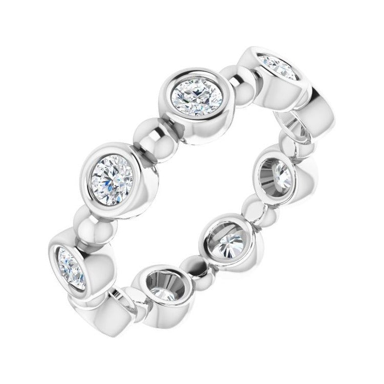 Sapphire Row Natural Diamond Round Beaded Band - Platinum, 3 mm, 6