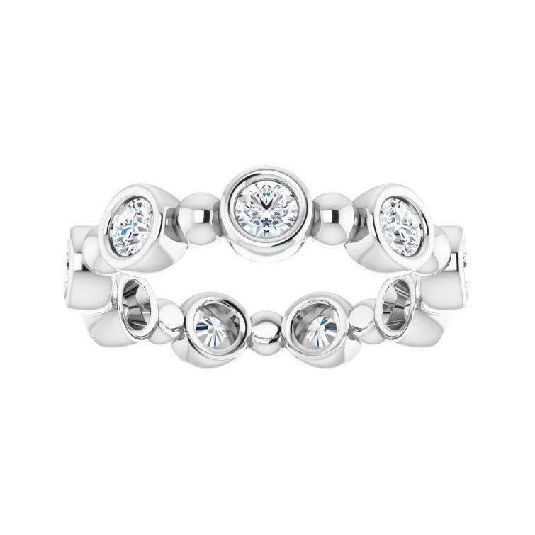 Sapphire Row Natural Diamond Round Beaded Band - Platinum, 3 mm, 6 (view 3)