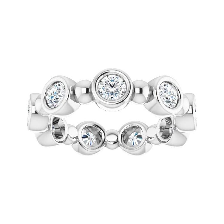 Sapphire Row Natural Diamond Round Beaded Band - Platinum, 3 mm, 7 (view 3)
