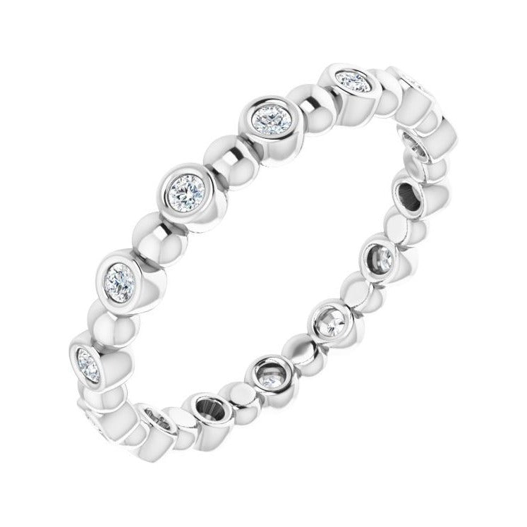 Sapphire Row Natural Diamond Round Beaded Band - Platinum, 1.5 mm, 6