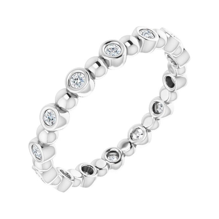 Sapphire Row Natural Diamond Round Beaded Band - Platinum, 1.5 mm, 7
