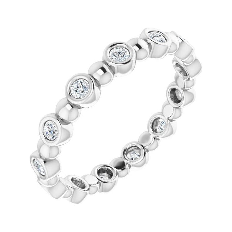 Sapphire Row Natural Diamond Round Beaded Band - Platinum, 1.7 mm, 5