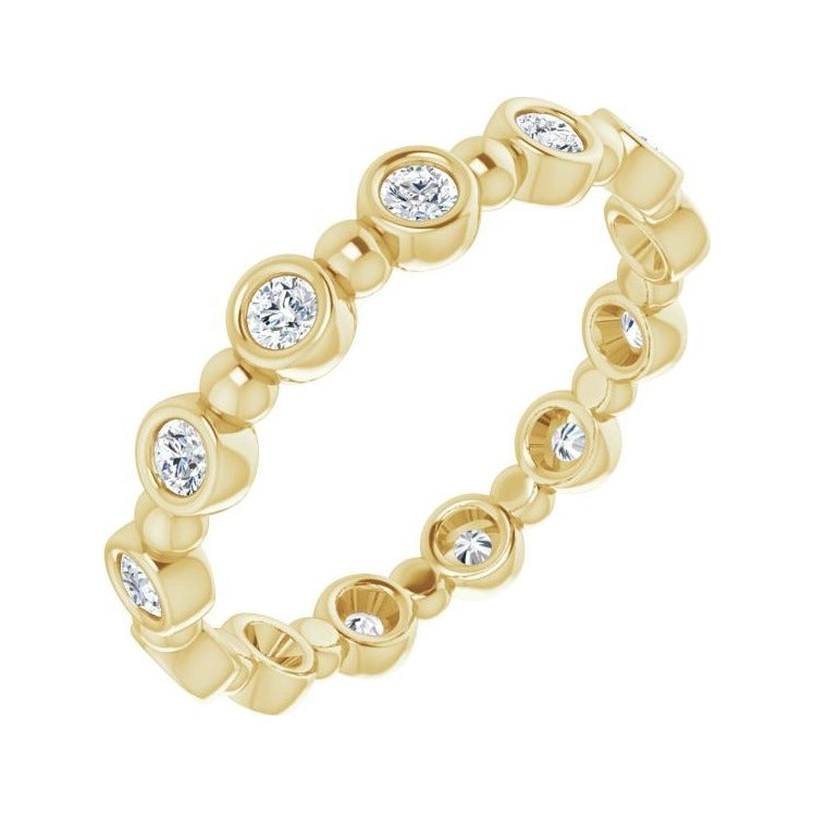 Sapphire Row Natural Diamond Round Beaded Band - 14K Yellow Gold, 2.25 mm, 5