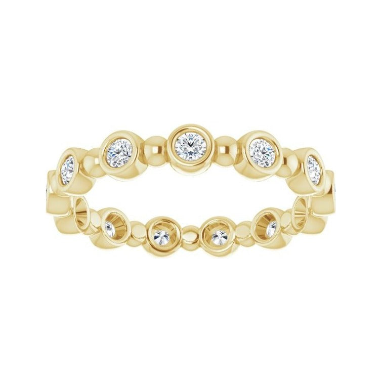 Sapphire Row Natural Diamond Round Beaded Band - 14K Yellow Gold, 2.25 mm, 5 (view 3)