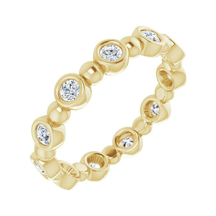 Sapphire Row Natural Diamond Round Beaded Band - 14K Yellow Gold, 2.25 mm, 6
