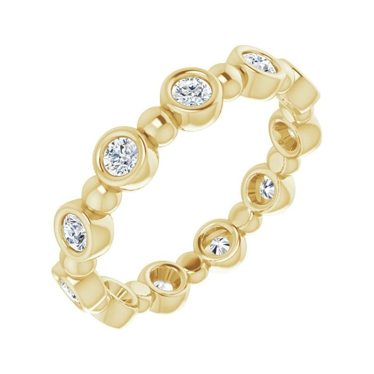 Sapphire Row Natural Diamond Round Beaded Band - 14K Yellow Gold, 2.25 mm, 7