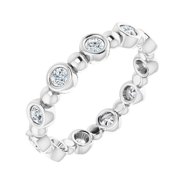 Sapphire Row Natural Diamond Round Beaded Band - Platinum, 2.25 mm, 6