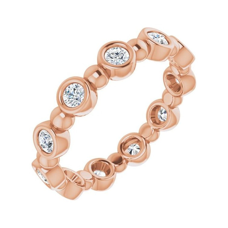Sapphire Row Natural Diamond Round Beaded Band - 14K Rose Gold, 2.25 mm, 5