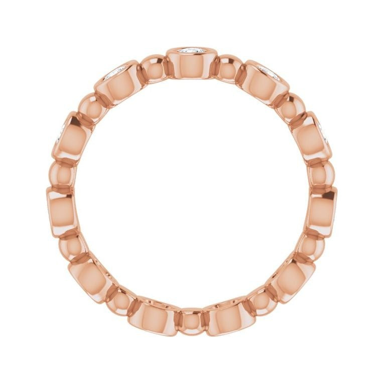 Sapphire Row Natural Diamond Round Beaded Band - 14K Rose Gold, 2.25 mm, 5 (view 2)