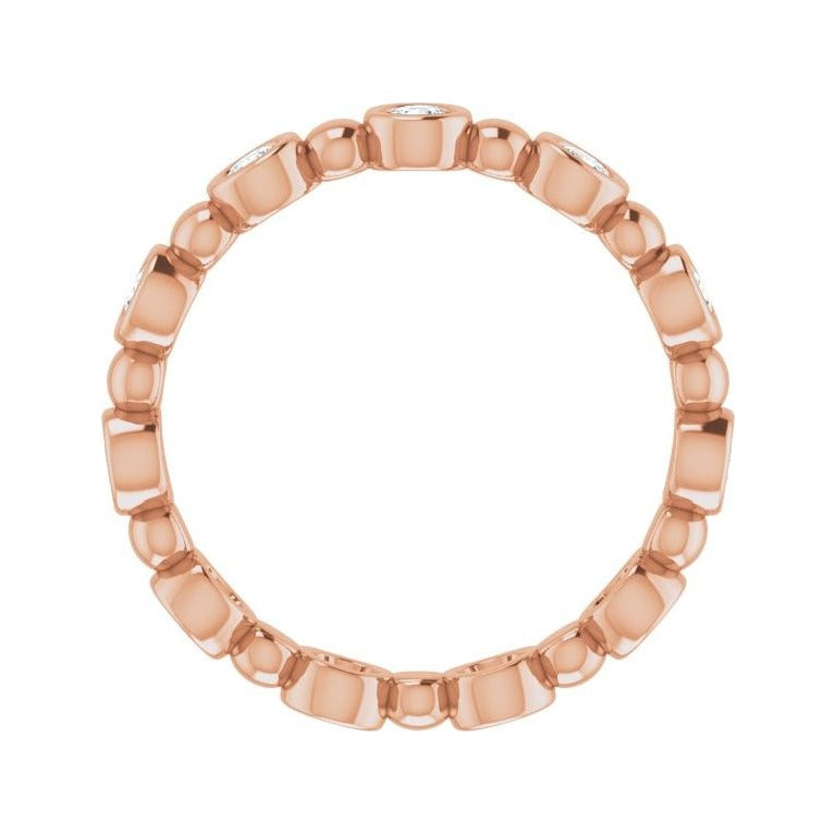 Sapphire Row Natural Diamond Round Beaded Band - 14K Rose Gold, 2.25 mm, 6 (view 2)