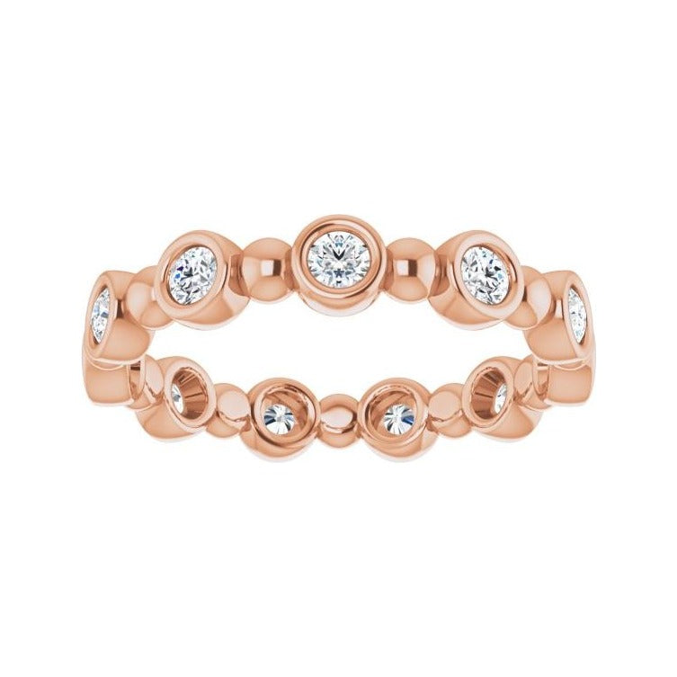 Sapphire Row Natural Diamond Round Beaded Band - 14K Rose Gold, 2.25 mm, 6 (view 3)