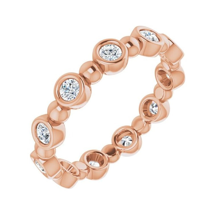 Sapphire Row Natural Diamond Round Beaded Band - 14K Rose Gold, 2.25 mm, 7