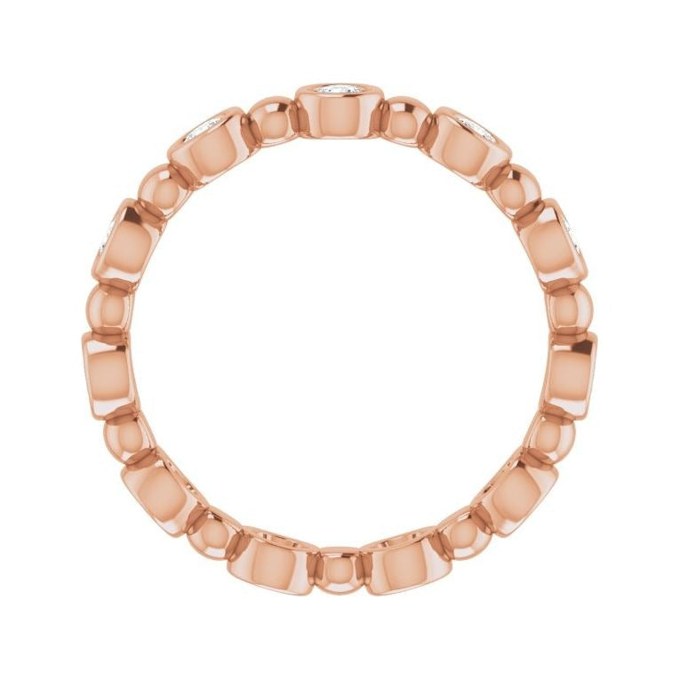 Sapphire Row Natural Diamond Round Beaded Band - 14K Rose Gold, 2.25 mm, 7 (view 2)