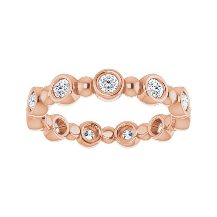 Sapphire Row Natural Diamond Round Beaded Band - 14K Rose Gold, 2.25 mm, 7 (view 3)